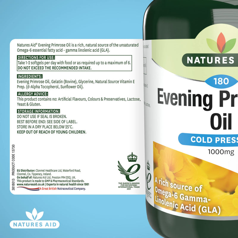 [Australia] - Natures Aid Evening Primrose Oil 1000 mg, Cold Pressed, Omega-6 GLA, 180 Softgel Capsules 