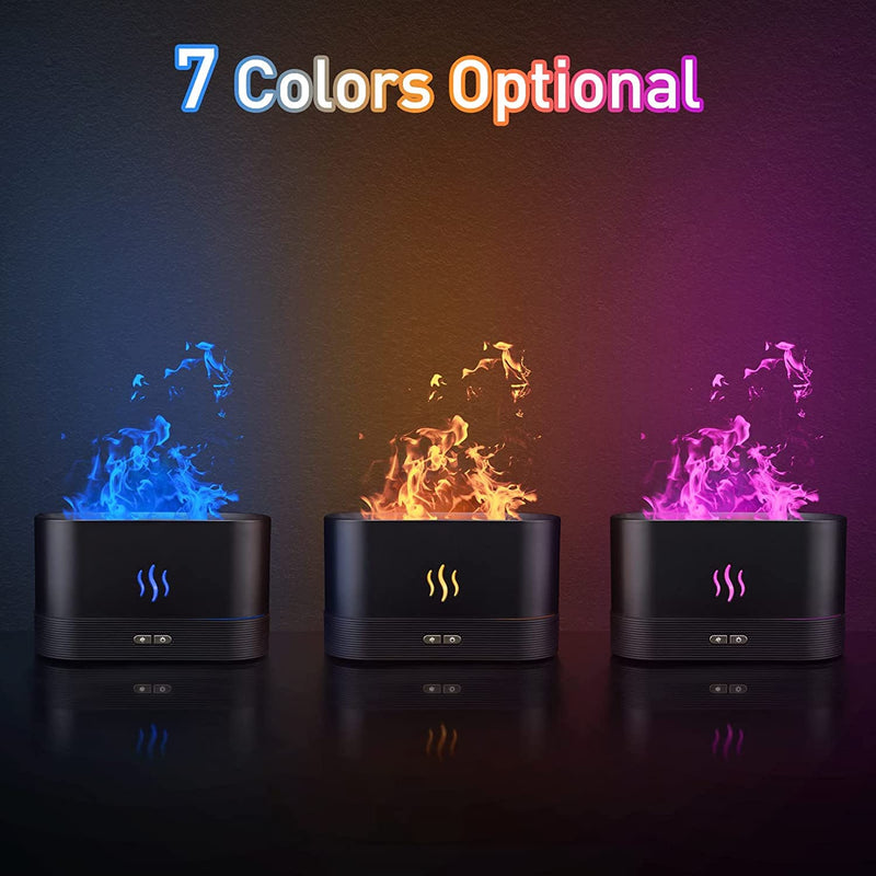 [Australia] - Flame Air Aroma Diffuser Humidifier, 7 Flame Color Noiseless Essential Oil Diffuser for Home,Office,Yoga with Auto-Off Protection (Black) Black 