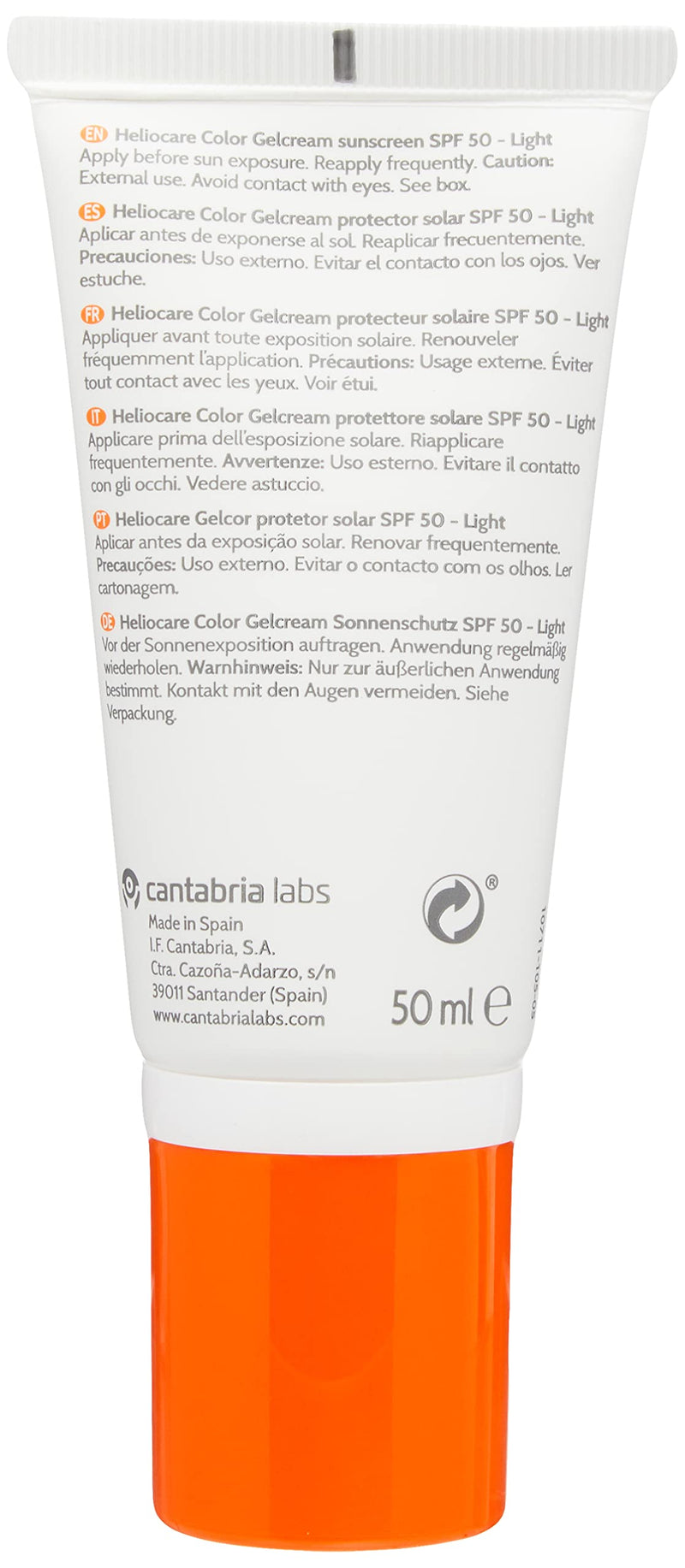 [Australia] - Heliocare Gelcream Colour Light SPF 50 50ml / Sun Cream For Face / Daily UVA UVB Anti-Ageing Sunscreen Protection / Suits All Skin Types / Natural-looking Foundation Coverage 