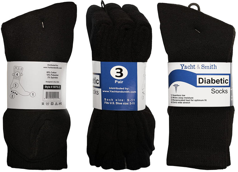 [Australia] - Yacht & Smith Men and Women Value Pack of Ring Spun Cotton Crew Diabetic, Nephropathy Socks Black 