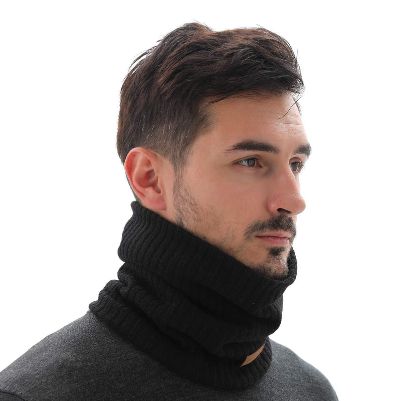 [Australia] - NovForth Winter Neck Warmer Fleece Lined Infinity Scarf Double-Layer Fleece Thicken Windproof and Dust Skiing Circle Lining Knit Infin for Mens Womens Black 