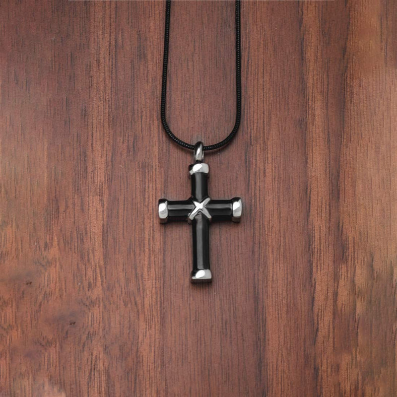 [Australia] - LYFML Cross Cremation Jewelry Urn Memorial Ashes Necklace, Keepsake Pendant Made of Titanium Steel, Come with Filling Kit Black 