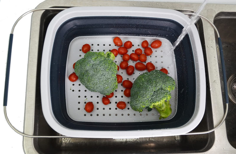 [Australia] - SAMMART 8L Expandable & Collapsible Dish Drainer - Foldable Drying Rack - Portable Dinnerware Organizer - Space Saving (Grey/Slate Grey, 1) Grey/Slate Grey 