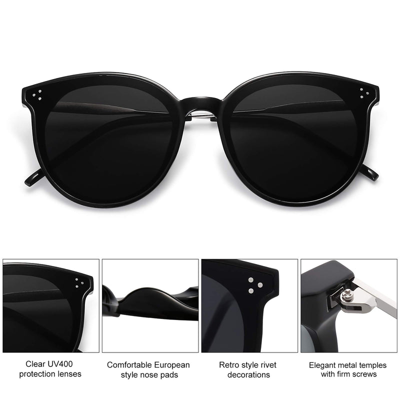 [Australia] - SOJOS Retro Round Sunglasses for Women Oversized Mirrored Glasses DOLPHIN SJ2068 Dark Black/Black Multicolor 