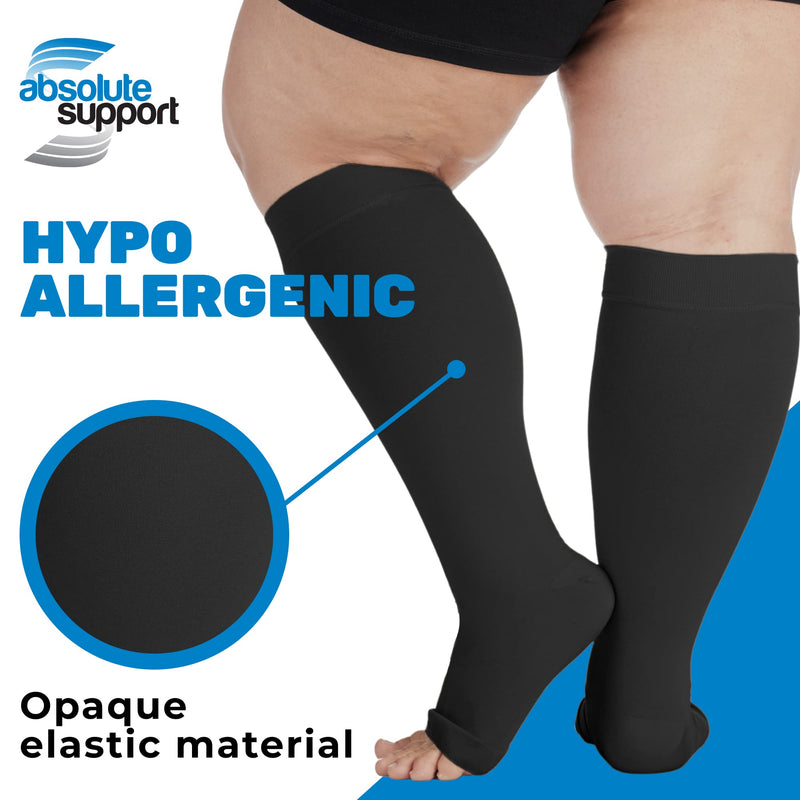 [Australia] - (3 Pack) Absolute Support Compression Knee Hi for Men & Women 20-30mmHg Open Toe - Gradient Compression Support Stockings for Swollen Feet Leg Varicose Veins Prevents Edema Pain - Black, Large 