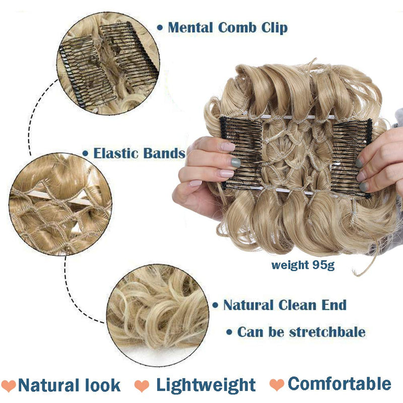 [Australia] - Short Messy Curly Dish Hair Bun Extension Easy Stretch hair Combs Clip in Ponytail Extension Scrunchie Chignon Tray Ponytail Hairpieces Black Black-#1 