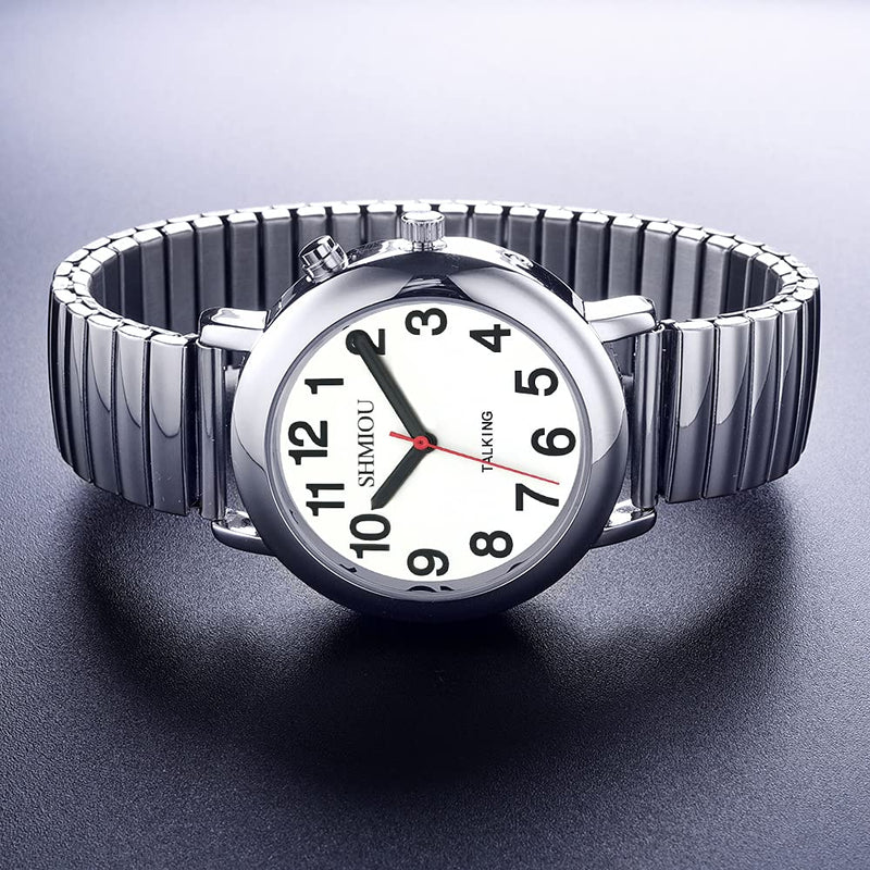 [Australia] - SHMIOU English Talking Watch Unisex for Seniors Visually Impaired Expanding Strap Talking Watches for The Blind Men Women for Bracelet Quartz Analog Voice with Alarm Clock Date Speaking 