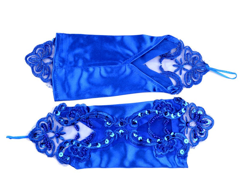 [Australia] - JISEN Women 1920s Satin gloves Formal Bridal Banquet Party Wedding Opera Colorful Mitten Fingerless 11 Inch Sapphire Blue1 