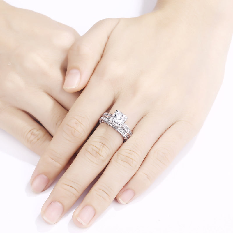 [Australia] - Newshe Engagement Wedding Ring Set for Women 925 Sterling Silver 1.5ct Princess White AAA Cz Sz 5-12 