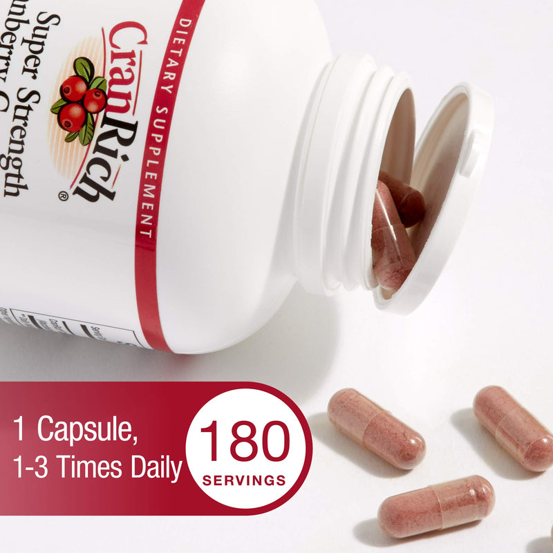 [Australia] - CranRich by Natural Factors, Super Strength Cranberry Concentrate, Antioxidant Supplement for Urinary Tract Support, Non-GMO, 180 capsules (180 servings) 180 Count (Pack of 1) 