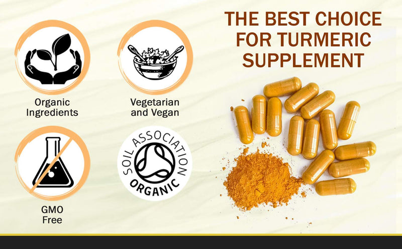 [Australia] - Organic Turmeric Curcumin with Organic Ginger & Black Pepper 120 Capsules | Highest Potency Tumeric Supplement | Soil Association Certified 