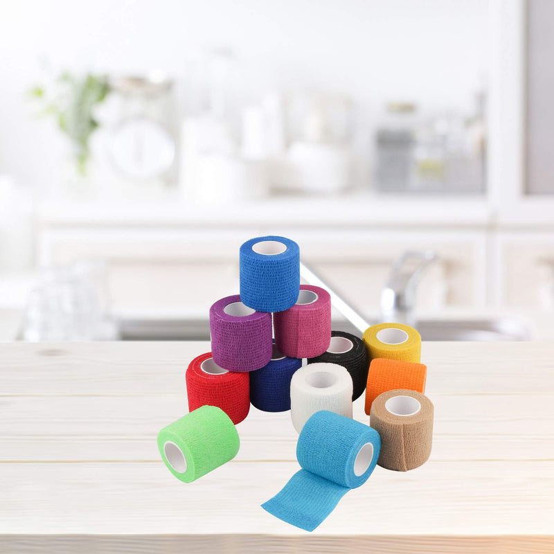 [Australia] - Mooerca 12 Pack Self Adherent Cohesive Wrap Bandages 2 Inches X 5 Yards, First Aid Tape, Elastic Self Adhesive Tape, Athletic, Sports wrap Tape, Bandage Wrap for Sports, Wrist, Ankle (Rainbow) 