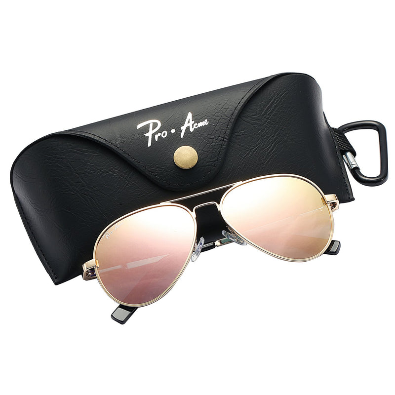 [Australia] - Pro Acme Small Polarized Aviator Sunglasses for Kids and Youth Age 5-18 Baby Gold Frame/Pink Mirrored Lens 52 Millimeters 