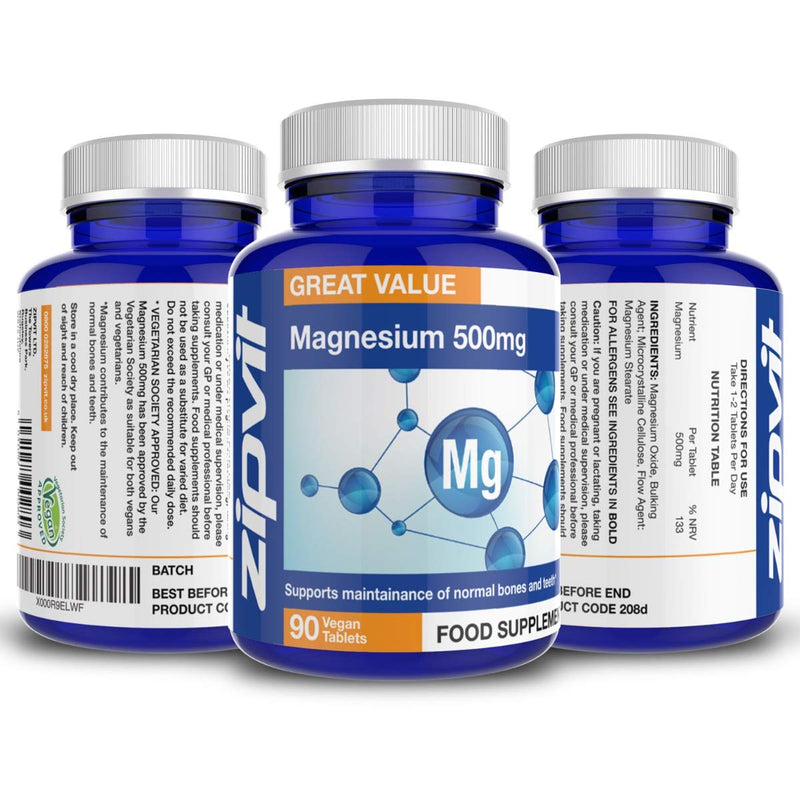 [Australia] - Magnesium 500mg, 90 Vegan Tablets. 3 Months Supply. Supports Muscle and Bone Health. Vegan and Vegetarian Formula. 