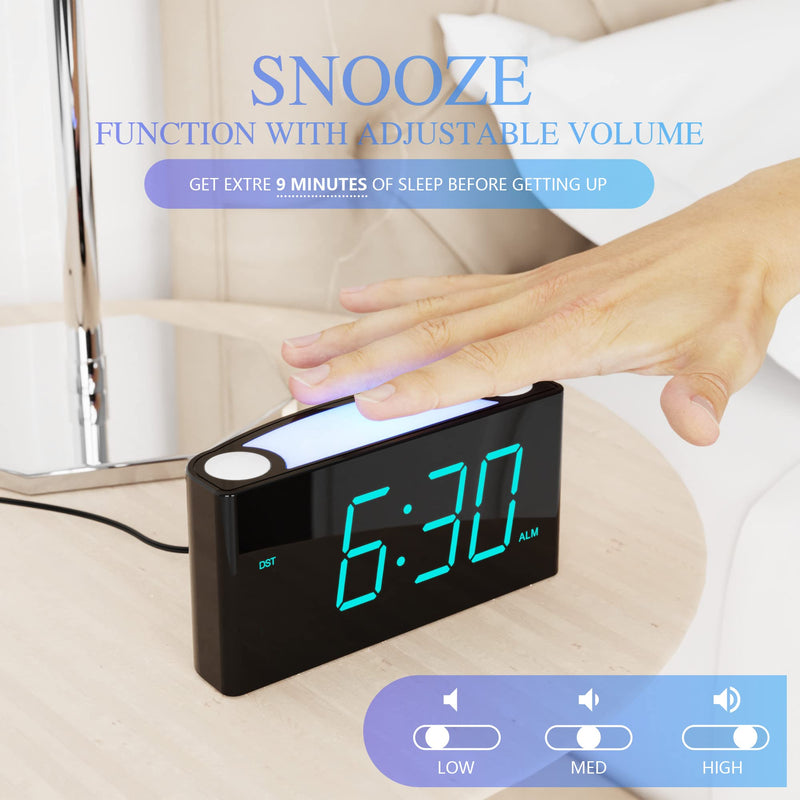 [Australia] - Rocam Digital Alarm Clock for Bedrooms - Large 7" LED Display with Dimmer, Snooze, 7 Night Light, Easy to Set, USB Chargers, Battery Backup, 12/24 Hour for Kids,Boys,Teens,Heavy Sleepers(Blue) Blue 