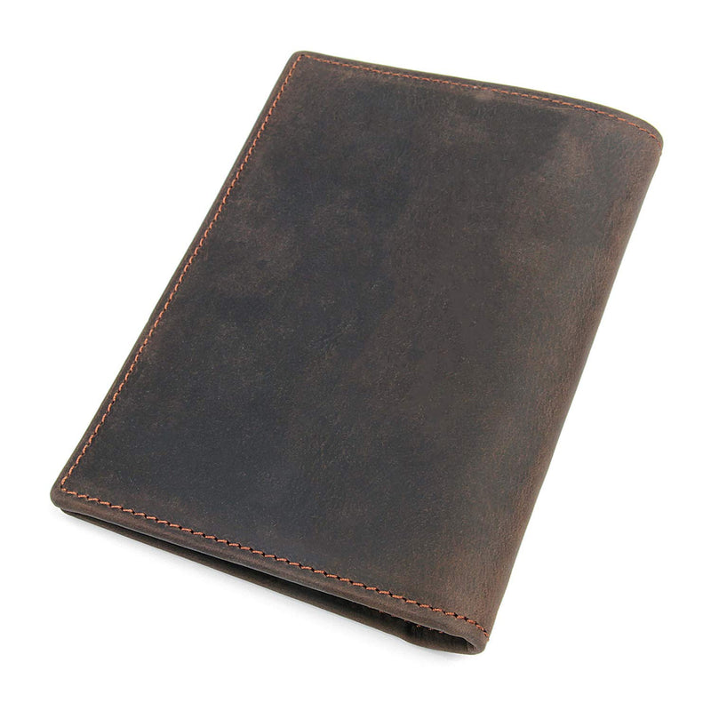 [Australia] - Polare Men's Slim RFID Blocking Leather Passport Holder Travel Bifold Wallet (Brown) Dark Brown 