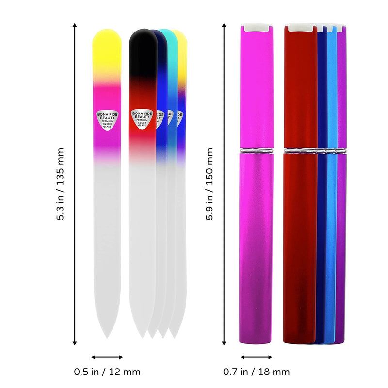 [Australia] - Glass Files for Nails, Manicure Glass Fingernail Files with Cases, Gentle Precision Filing, Leaves Nails Smooth - 5-Piece Bona Fide Beauty Premium Czech Glass Files Aqua Green 