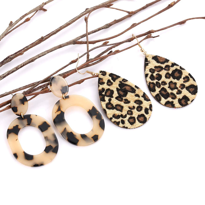 [Australia] - Leopard Necklace Earrings Wrap Bangle Bracelets for Women Leather Drop Earrings Resin Acrylic Earrings Long Tassel Pendant Necklace Statement Print Leopard Jewelry Set Style A 