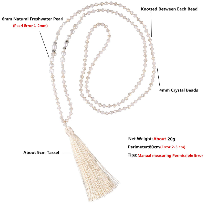 [Australia] - C·QUAN CHI Long Chain Pearl Tassel Necklace Handmade Crystal Beaded Pendant Bohemian Women Statement Jewelry for Women Gifts for Girls 01-Beige 