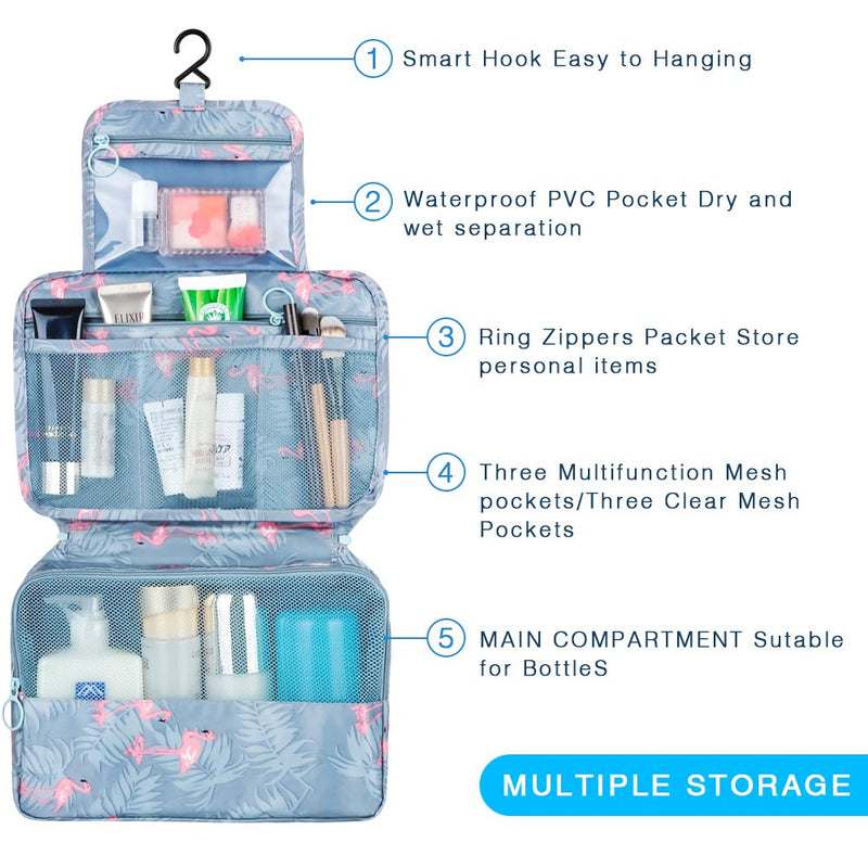 [Australia] - Hanging Travel Toiletry Bag Blibly Makeup Cosmetic Organizer Bag for Woman and Girls Bathroom and Shower Organizer Bag Waterproof (S(9.1x5.9x3.1 inch), Light Blue(Flamingo)) S(9.1x5.9x3.1 inch) Light Blue(Flamingo) 