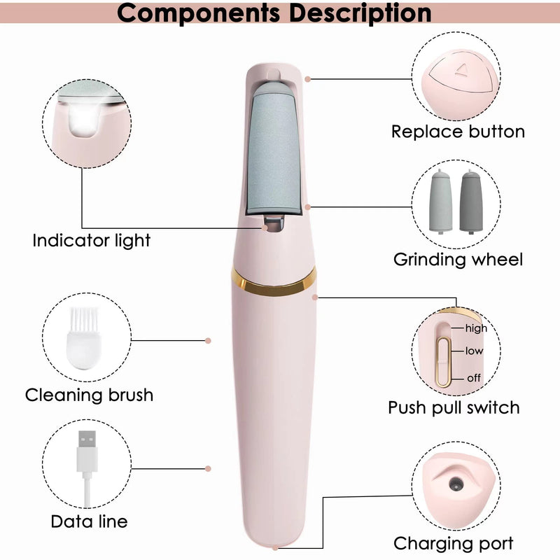 [Australia] - Foot File,Dongxw Electric Foot Callus Remover USB Rechargeable Waterproof Hard Skin Remover Foot with 2 Rollers LED Light,8 in 1 Foot Scraper Foot Care Gift Kit for Cracked Heels Calluses Dead Skin 