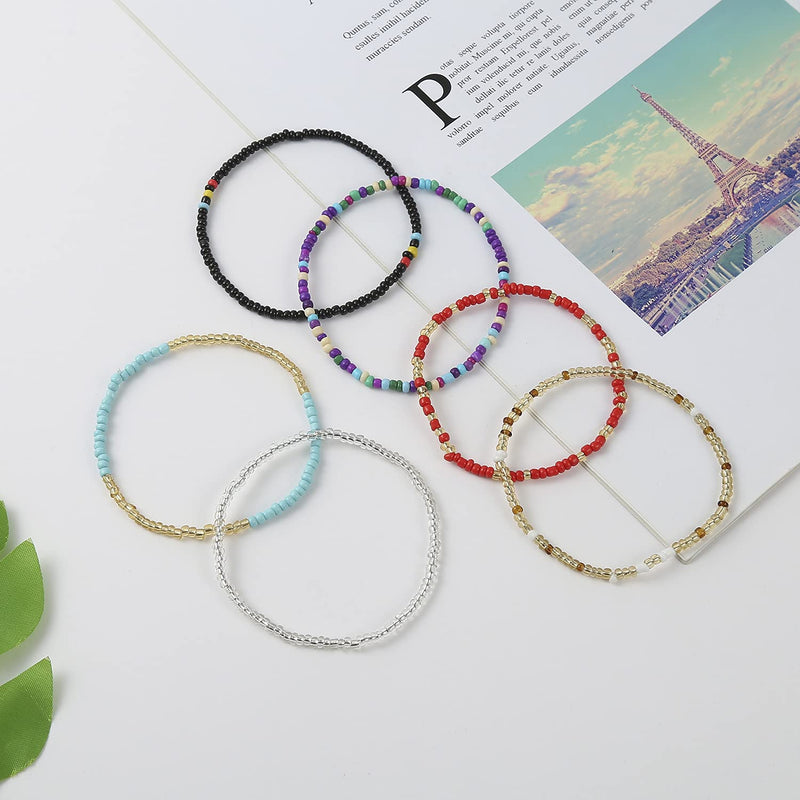 [Australia] - 24Pcs Beaded Anklets for Women Handmade Boho Elastic Beaded Ankle Bracelets Set Colorful Anklets for Teen Cute Anklets 