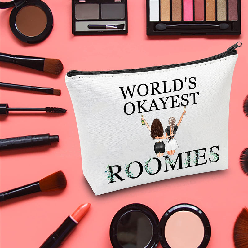 [Australia] - LEVLO Roommate Cosmetic Make Up Bag Roomie Friendship Gift World's Okayest Roomies Makeup Zipper Pouch Bag For Birthday Graduation, Okayest Roomies, 
