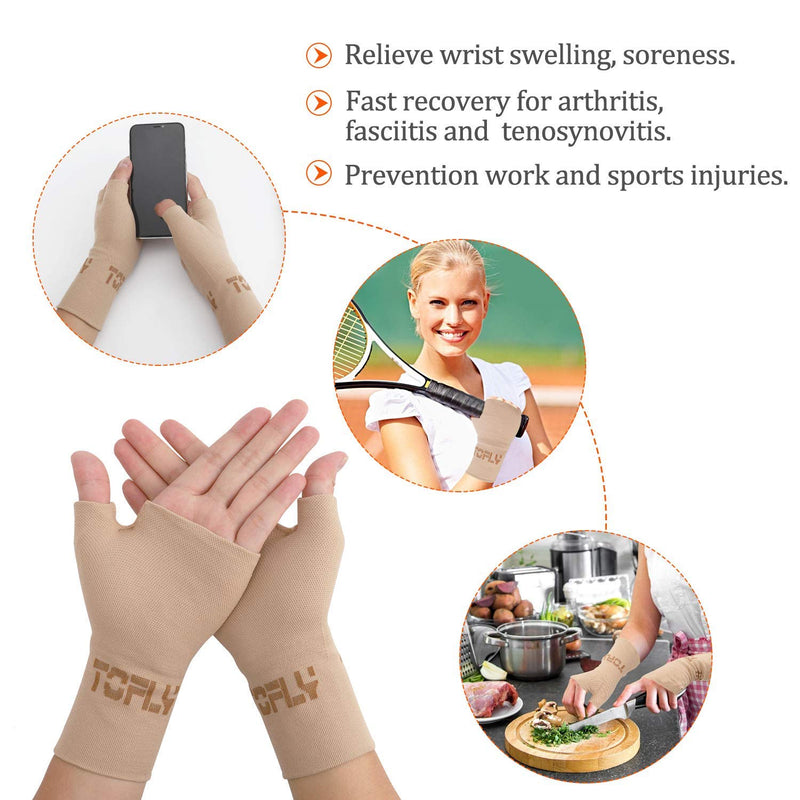 [Australia] - TOFLY® Wrist & Thumb Support Sleeve, 1 Pair Compression Arthritis Gloves for Unisex, Ideal for Carpal Tunnel, Wrist Pain & Fatigue, Sprains, RSI, Tendonitis, Hand Instability, Sports, Typing, Beige M Medium (1 Pair) 