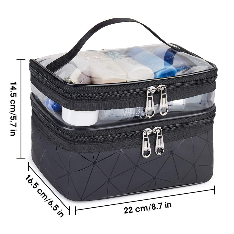 [Australia] - WANDF Double Layer Makeup Bag Large Cosmetic bag Clear Travel Cosmetic Case Toiletry Bag Water-resistant for Women Girl Camping College (Black) Black 
