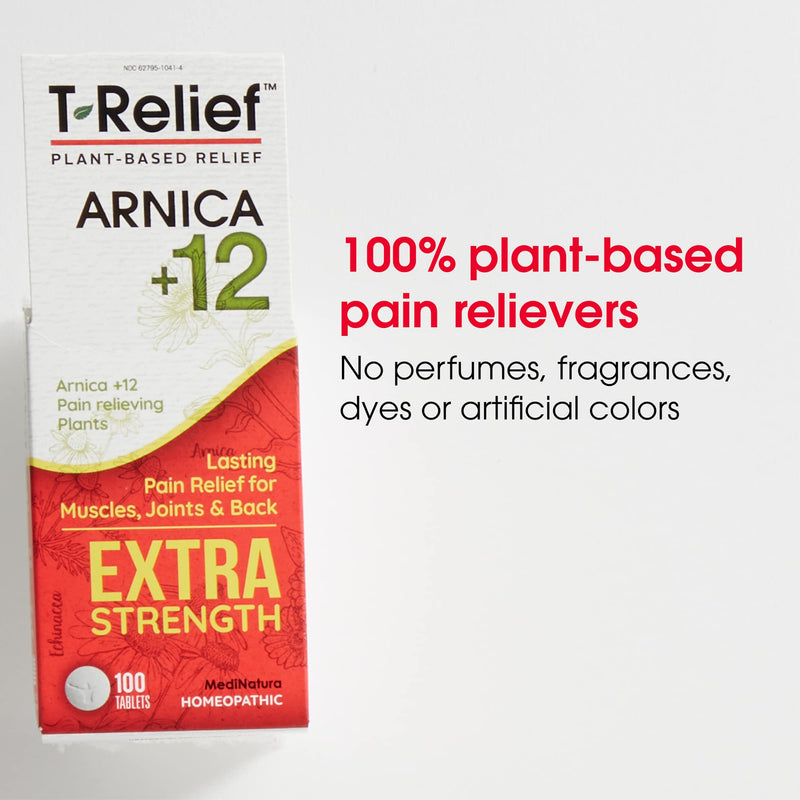 [Australia] - T-Relief Extra Strength Pain Relief Arnica +12 Fast-Acting Natural Relieving Actives Help Reduce Back Pain, Joint Soreness, Muscle Aches & Stiffness, Gluten-Free - 100 Tablets 100 Count (Pack of 1) 