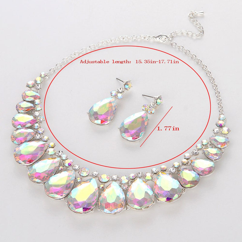 [Australia] - Youfir Water Drops Austria Crystal Necklace Earrings Set for Bridal Wedding Ceremony Events Dress Crystal AB 