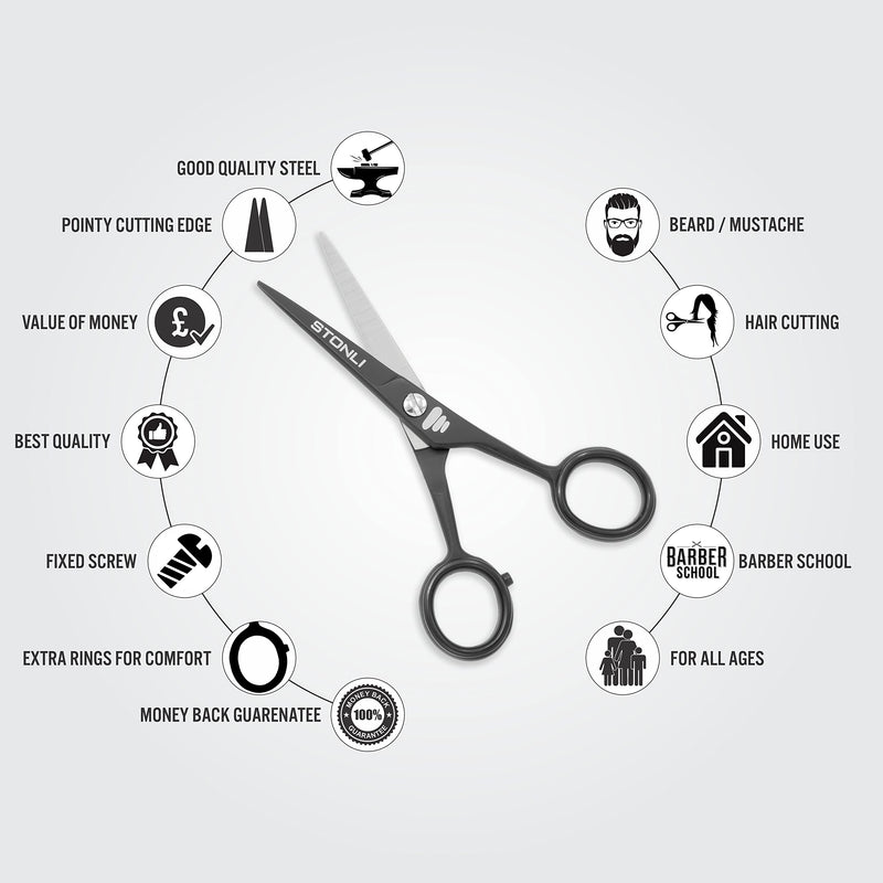 [Australia] - STONLI 4.5 inches Beard and Moustache Scissors - Ear and Nose Hair Trimming Stainless Steel Scissors, Safety Use for Eyebrows, Eyelashes, and Ear Hair 