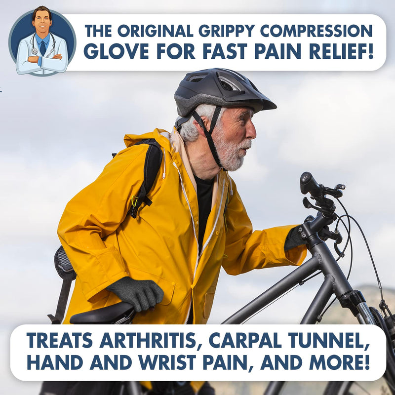 [Australia] - Dr. Frederick's Original Grippy Arthritis Gloves for Women & Men - Anti-Slip Compression Gloves for Arthritis Pain Relief - Medium Grippy - Gray Medium (1 Pair) 