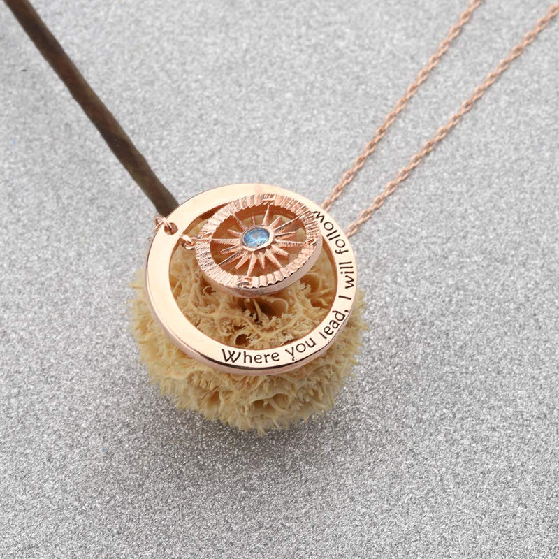[Australia] - CHOORO Gilmore Girls Gift Mother Daughter Jewelry Where You Lead I Will Follow Compass Pendant Necklace Gift for Mother and Daughter Where You Lead necklace rg 