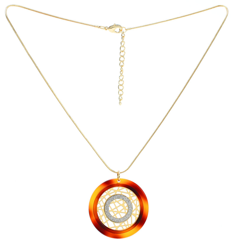 [Australia] - Lova Jewelry Disco Style Funky Orange Disk Golden Tone Metal Necklace Earrings Set 