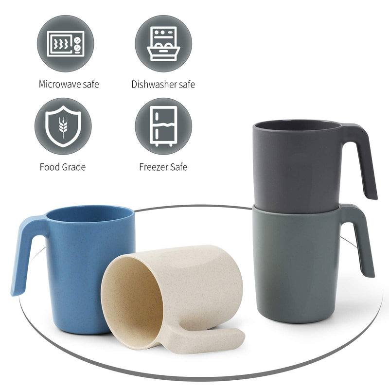 [Australia] - Shopwithgreen Plastic Camping Coffee Mug, Unbreakable Drinking Cups for Kitchen, Outdoor, Travel, RV, First Apartment, College Dorm Room Essential,15 OZ, 4 Pcs 4PCs- Blue, Grey, Beige, Green 