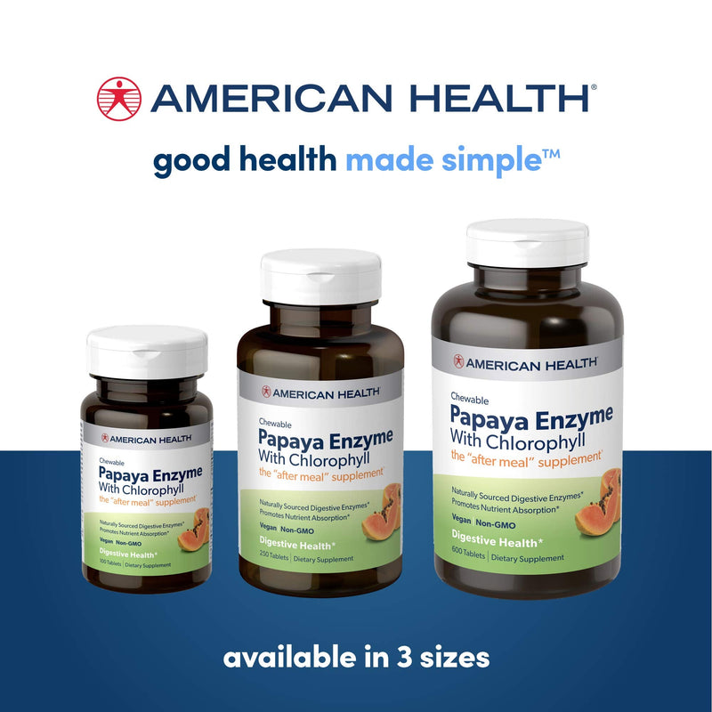 [Australia] - American Health Papaya Enzyme with Chlorophyll Chewable Tablets, 2 Pack - Promotes Nutrient Absorption, Helps Digestion and Freshens Breath - Gluten-Free, Vegetarian - 600 Tablets, 400 Total Servings 