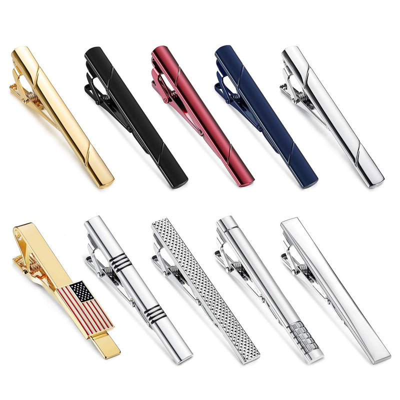 [Australia] - Finrezio 10PCS Tie Clips Set Men Tie Bar Clip Black Silver Gold Navy Regular Ties Necktie Wedding Business Clips with Gift Box Style A 