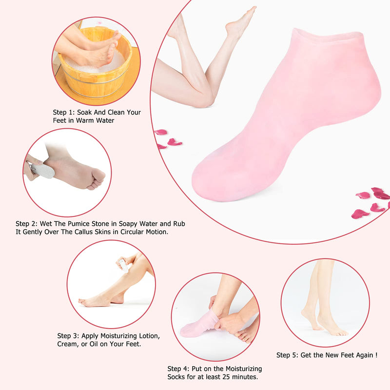 [Australia] - Moisturizing Socks, Aloe Socks, Foot Spa Gel Silicone Socks for Women (2 Pairs), Pedicure Socks for Repairing Dry Feet, Cracked Heel and Softening Rough Skin, Calluses, Pumice Stone for Feet 