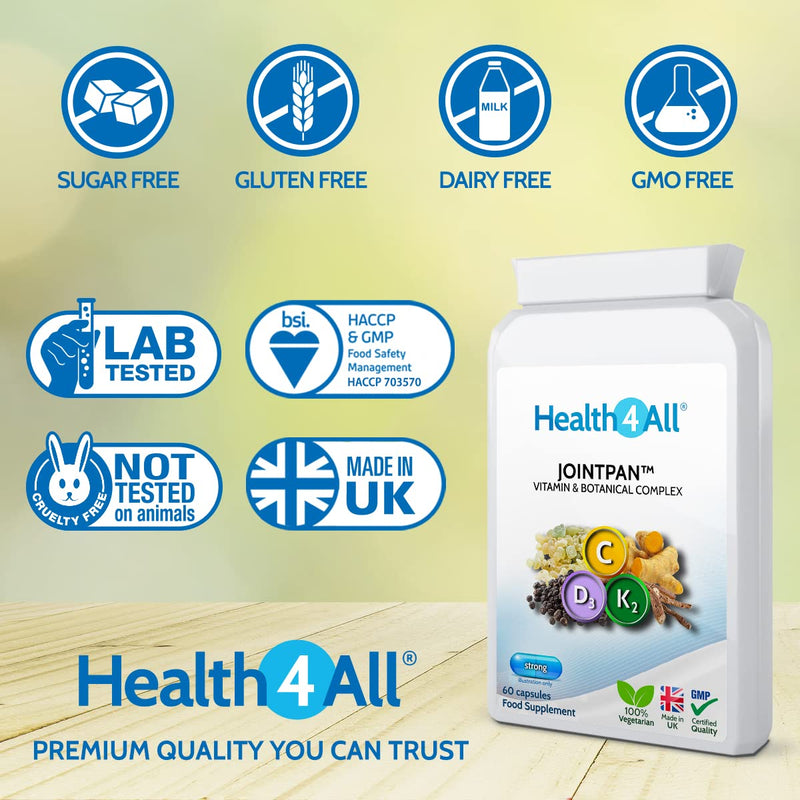 [Australia] - Jointpan Joint Support 60 Capsules (not Tablets) with Boswellia Serrata, Turmeric, Ashwagandha, Vitamins D3 and K2 MK-7. Strong Joint Pain, stiffnes and OA Supplement. Made in The UK by Health4All. 60 Count (Pack of 1) 