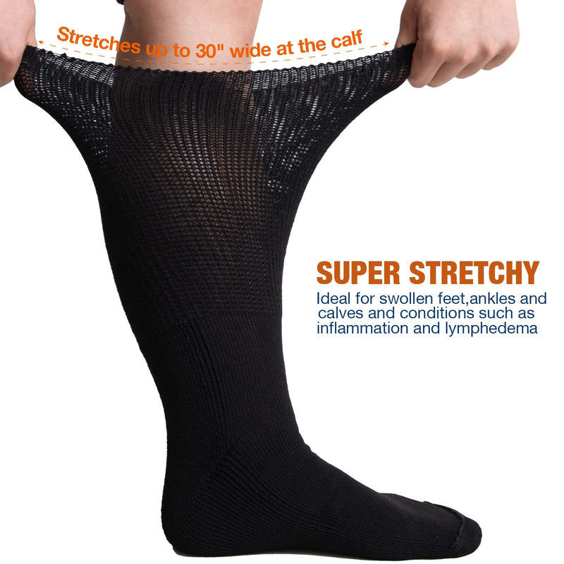 [Australia] - Bulinlulu Extra Wide Socks for Swollen Feet- 4 Pairs Super Wide Diabetic Socks for Men,Hospital Bariatric Socks Edema Socks Women,Cast ,Lymphedema Socks 4 Pairs Black Without Grips 