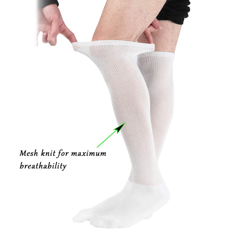 [Australia] - +MD 4 Pack Men’s Extra Wide Non-Binding Diabetic and Circulatory Bamboo Over The Knee Socks with Cushioned Sole 4White13-15 Sock Style13-15,mens Shoe Style11-14 White(4 Pairs) 