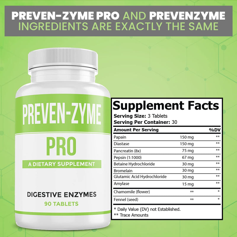 [Australia] - Prevenzyme Pro Digestive Enzyme Supplement (90 Tabs) Manufactured by Legere Pharmaceuticals for ES Global Supports Healthy Digestion, Relieves Gas & Bloating with Pepsin Pancreatin Papain Bromelain 