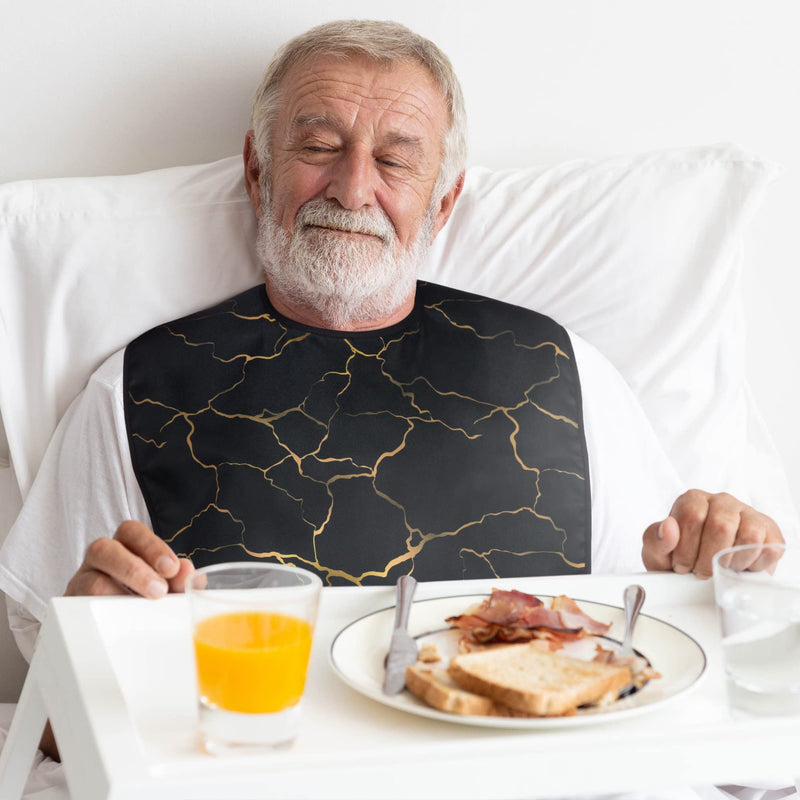 [Australia] - Adult Bibs for Eating: Reusable Adult Size Bib for Men and Women - Washable Clothing Protector with Crumb Catcher Pocket - Marble Edition 