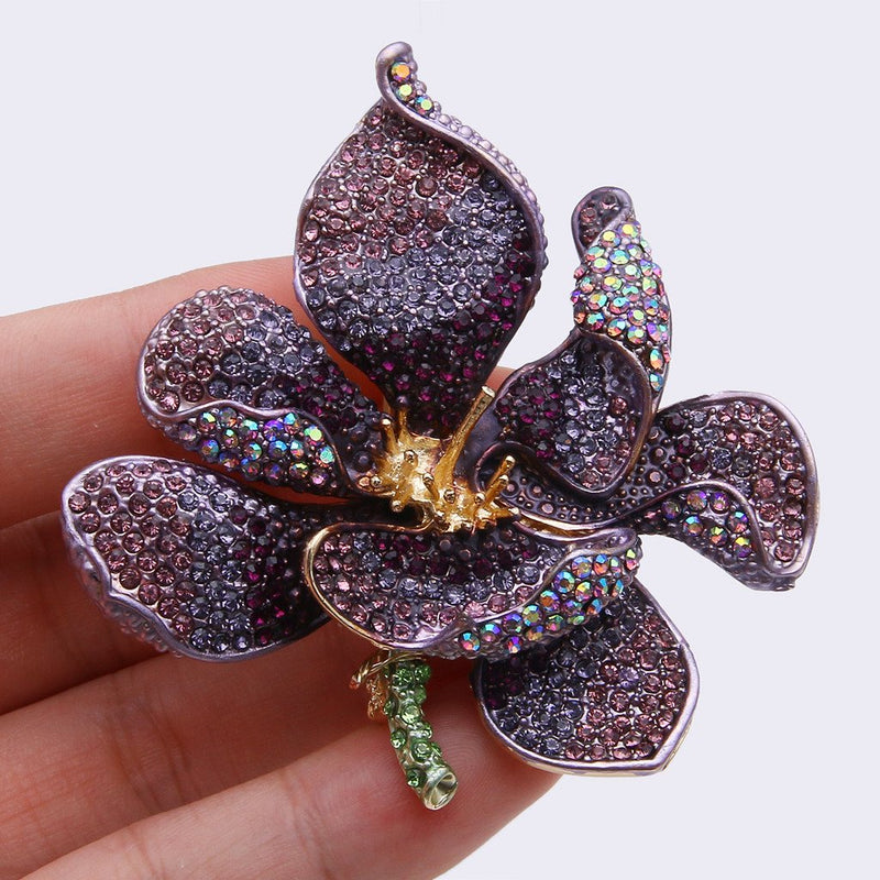 [Australia] - EVER FAITH Women's Austrian Crystal Orchid Flower Petal Brooch Purple Gold-Tone 
