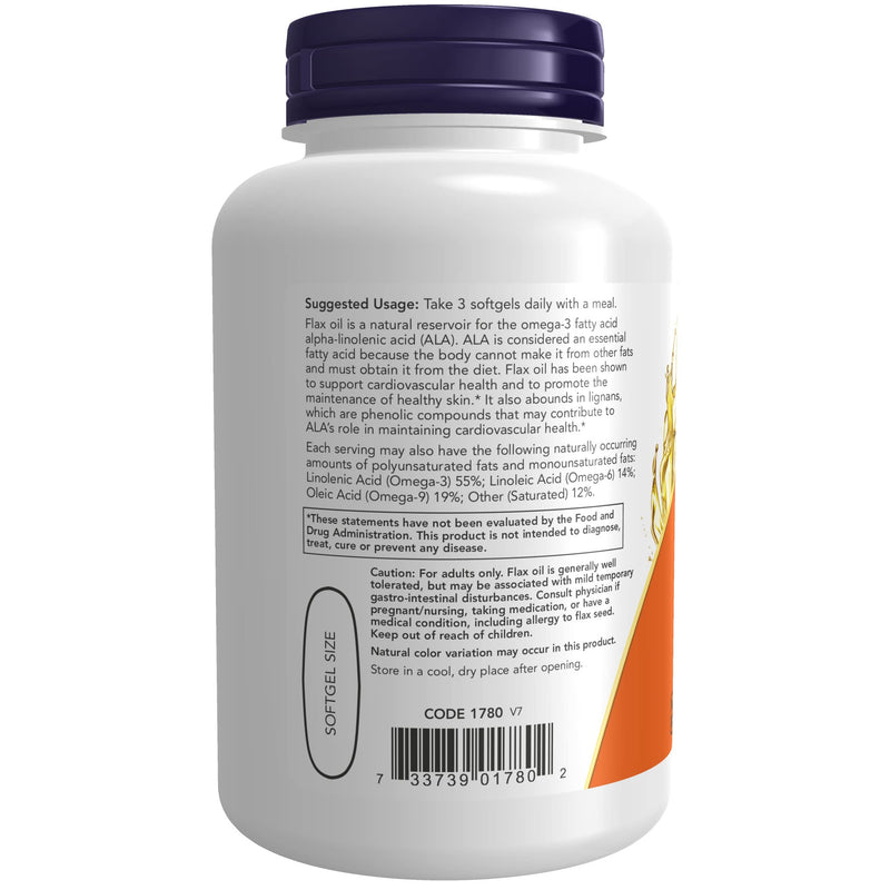 [Australia] - NOW Supplements, Flax Oil 1000 mg made with Organic Flax Oil, High Lignan, 120 Softgels 