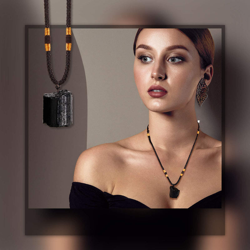 [Australia] - 6 Pieces Natural Black Tourmaline Necklace Tourmaline Amulet Pendant Pillar Pendant Crystal Healing Pendant Necklaces for Women Men 