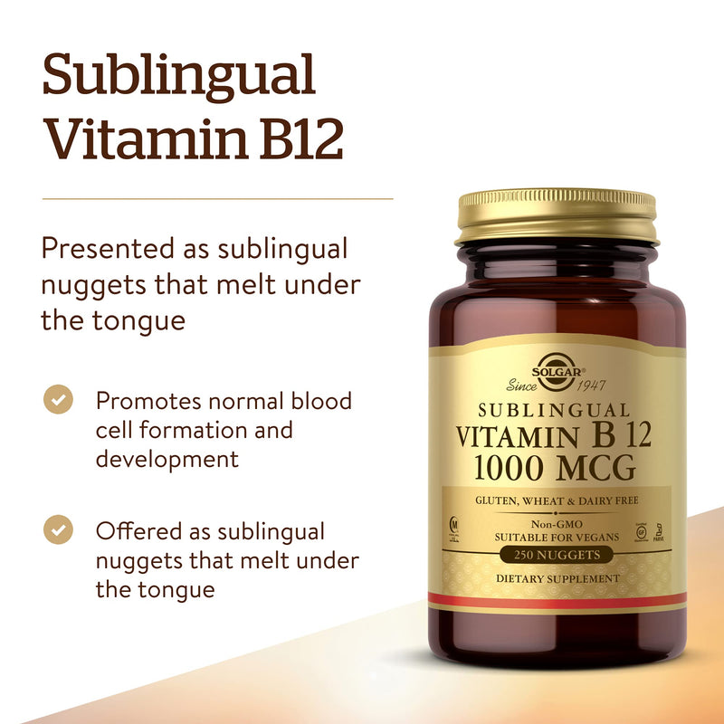 [Australia] - Solgar Vitamin B12 1000 mcg, 250 Nuggets - Supports Production of Energy, Red Blood Cells - Healthy Nervous System - Promotes Cardiovascular Health - Vitamin B - Non-GMO, Gluten Free - 250 Servings Nugget 