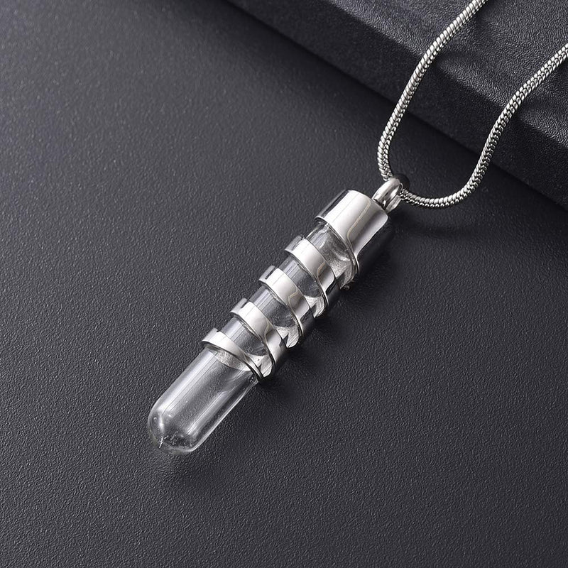 [Australia] - Glass Cremation Urn Jewelry for Ashes Holder Necklace Keepsake Memorial Pendant Timeless Tube Cremation Jewelry Hourglass Locket for Women Men Silver 