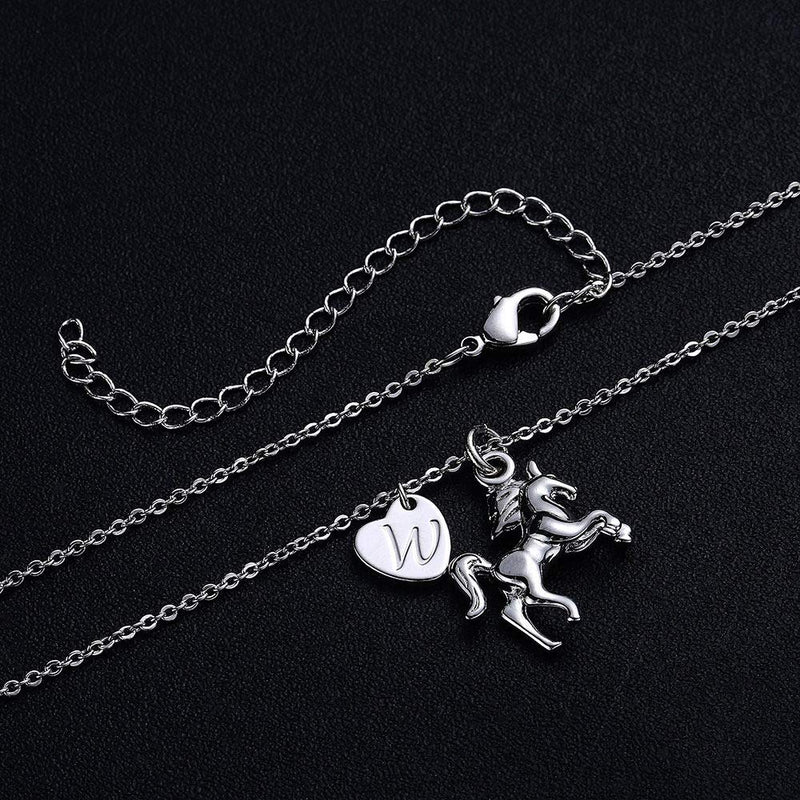 [Australia] - Turandoss Horse Gifts for Girls Necklace, 18” Silver Horse Pendant Necklace Kids Heart Initial Necklace Horse Jewelry for Girls 26 Initial Necklace Horse Gifts for Women Girls Horse Lovers D 